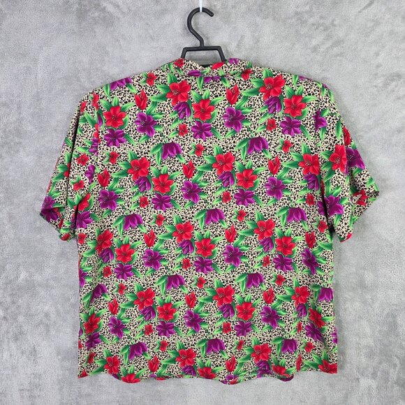 Womens Notations Floral & Leopard Print Blouse Short Sleeve Button-Up Size 1X - Picture 4 of 8